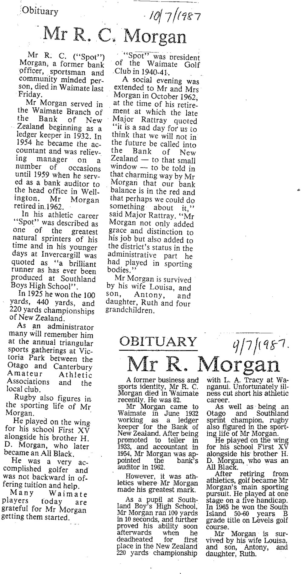 Obituary: Mr R C Morgan