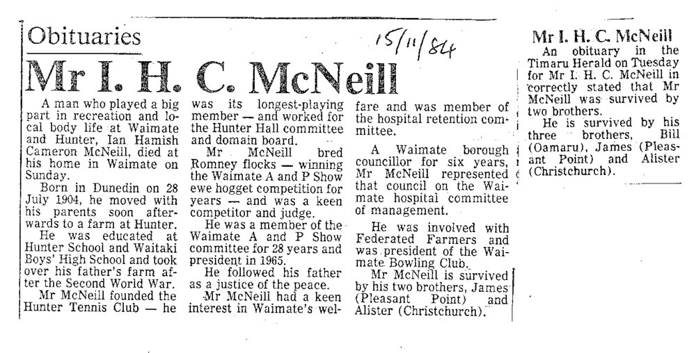 Obituary: Mr I H C McNeill