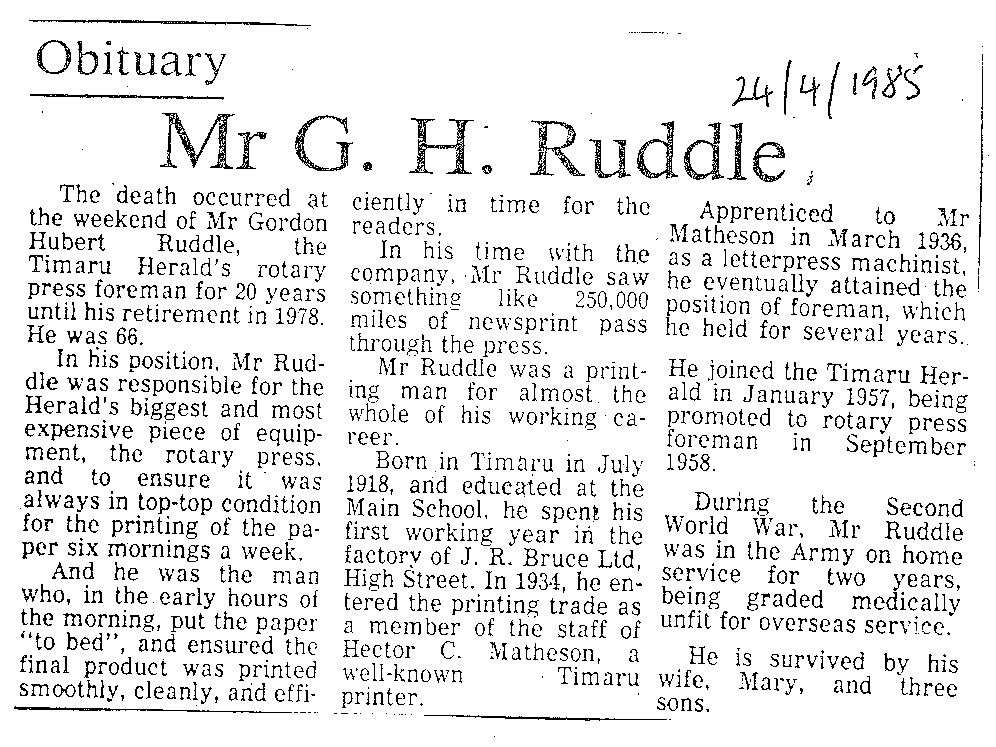 Obituary: Mr G H Ruddle