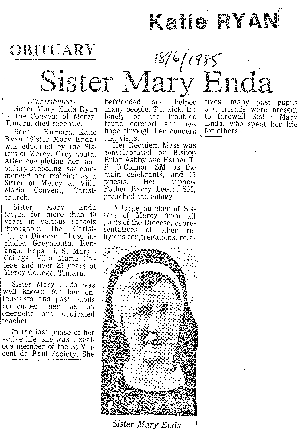 Obituary: Sister Mary Enda / Katie Ryan