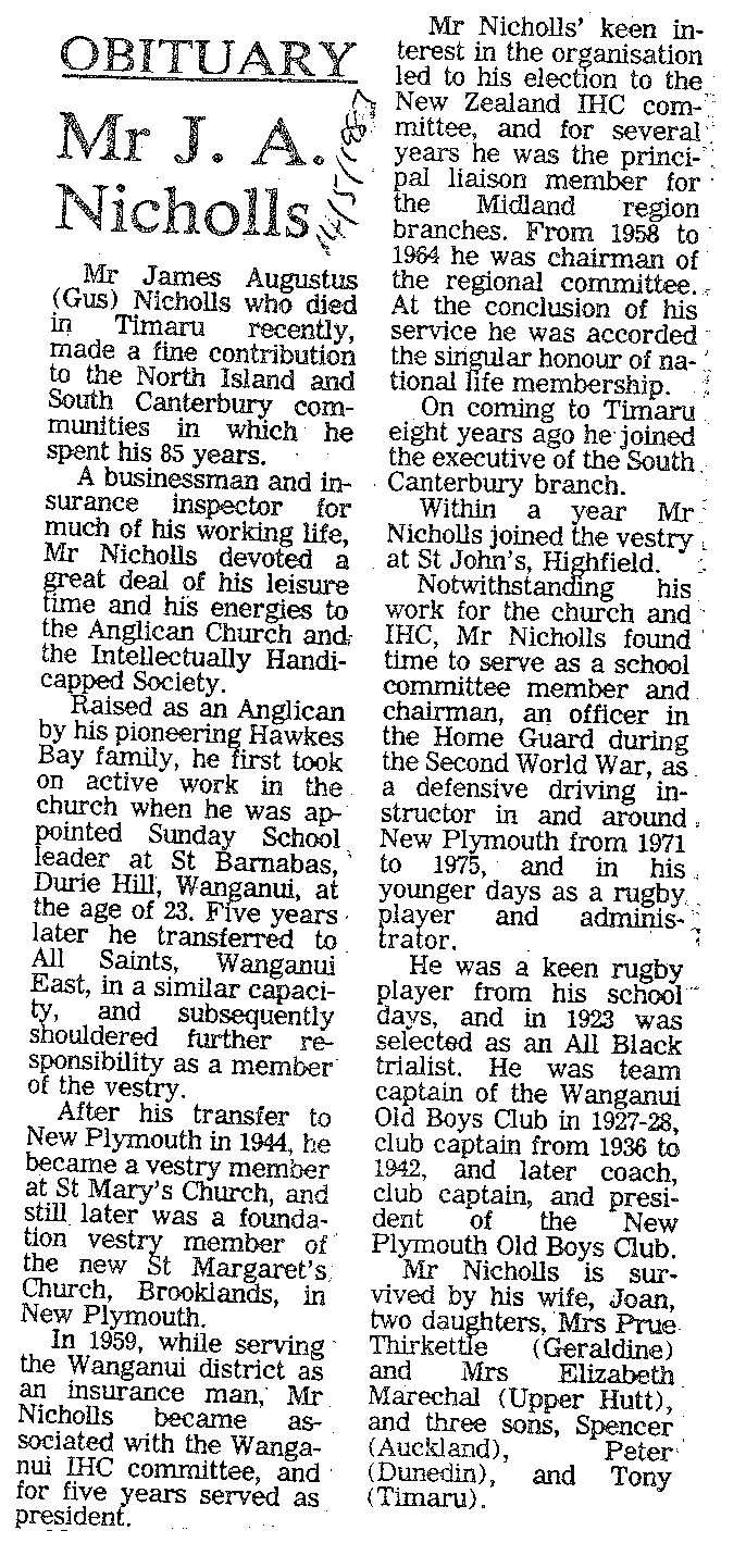 Obituary: Mr J A Nicholls