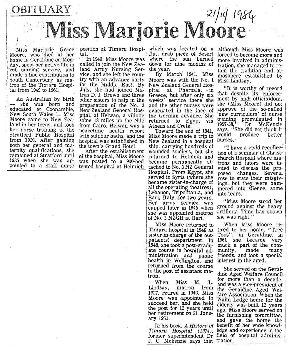 Obituary: Miss Marjorie Moore