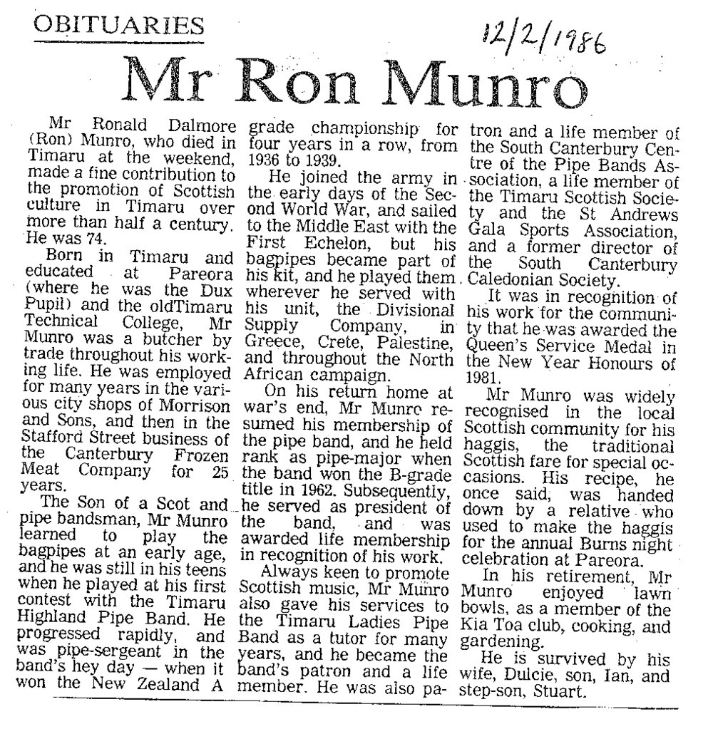 Obituary: Mr Ron Munro
