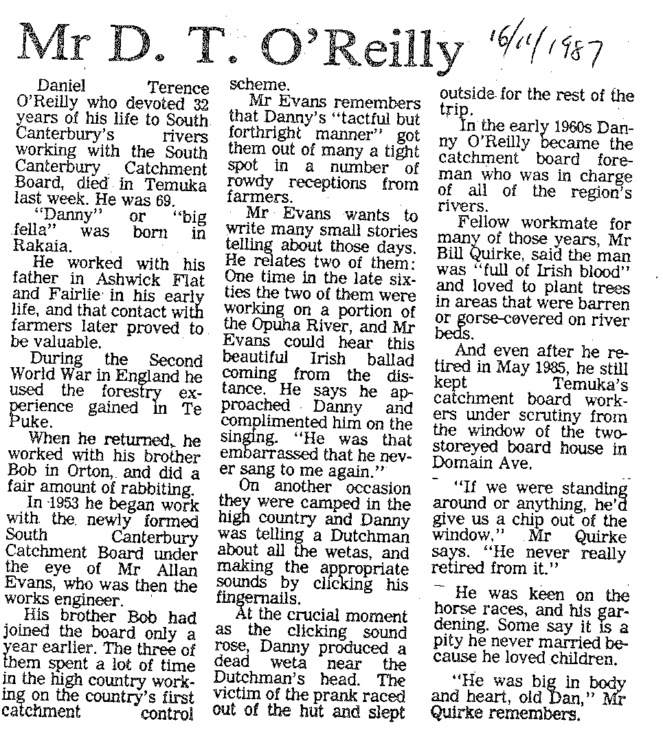 Obituary: Mr D T O'Reilly