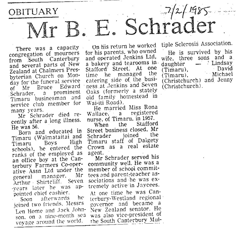 Obituary: Mr B E Schrader