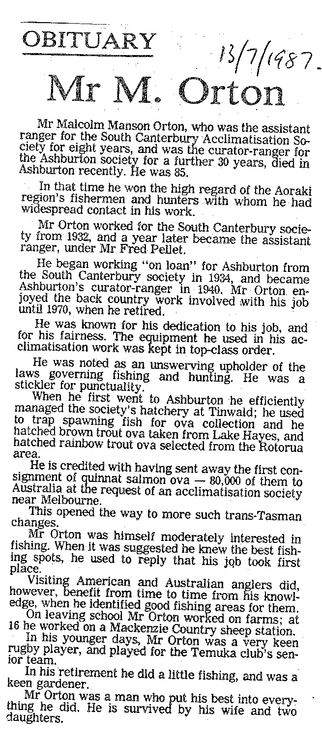 Obituary: Mr M Orton