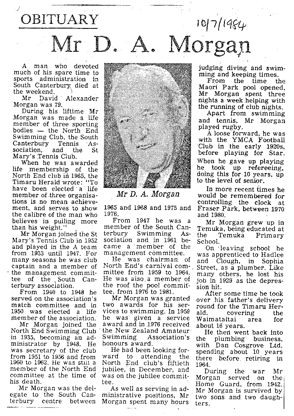 Obituary: Mr D A Morgan