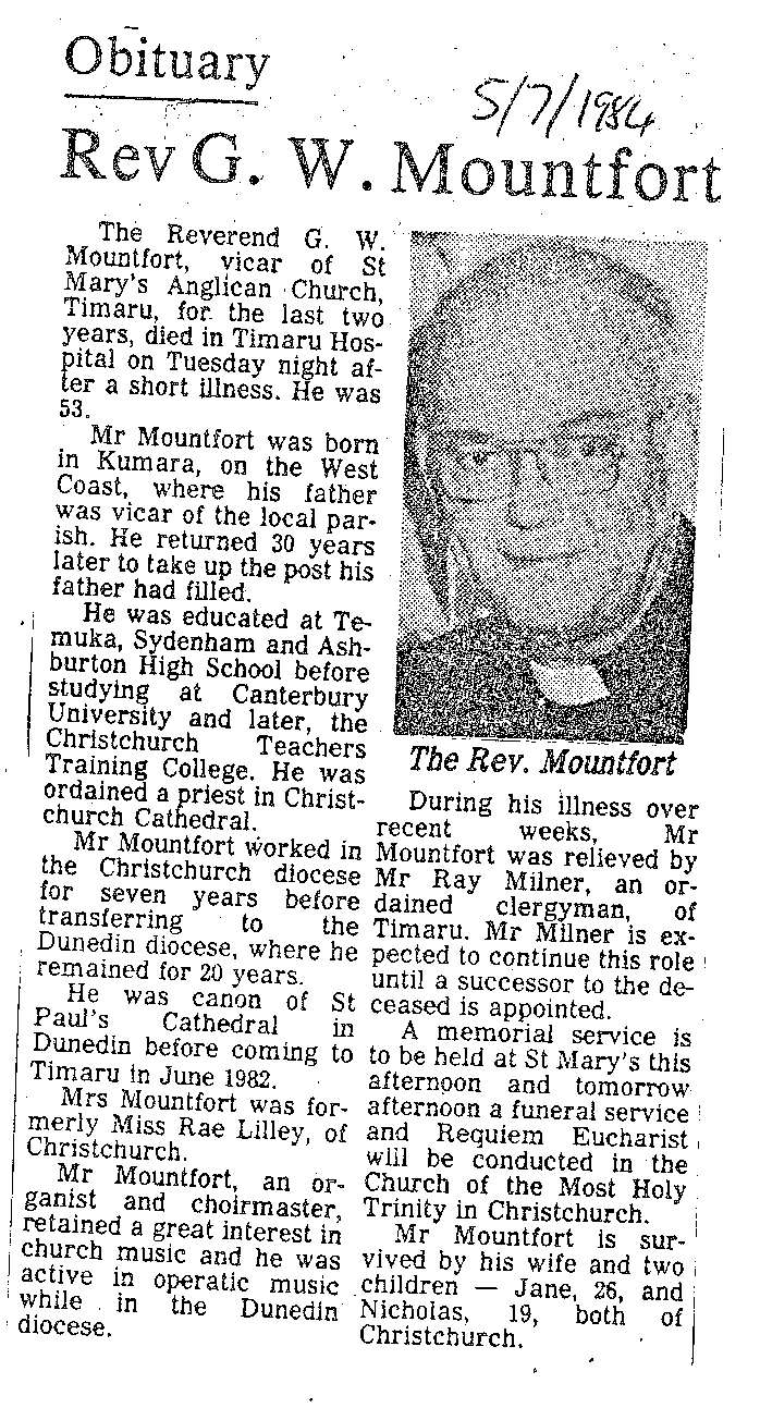 Obituary: Rev G W Mountfort