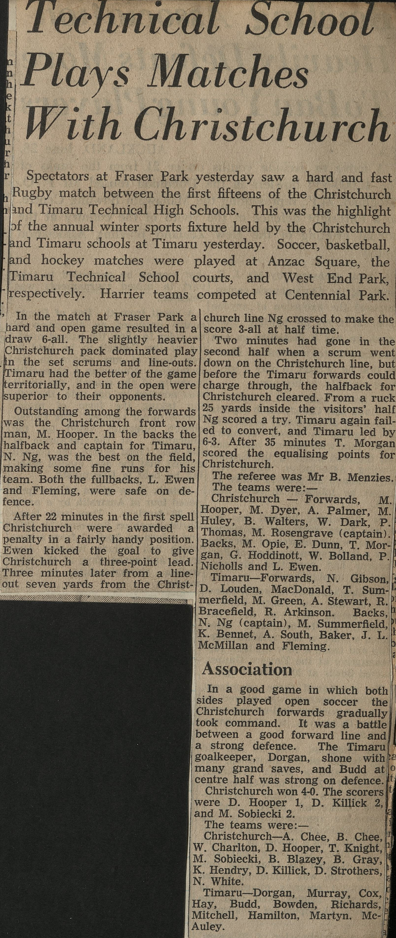 Technical School Plays Matches with Christchurch
