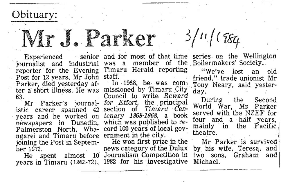 Obituary: Mr J Parker