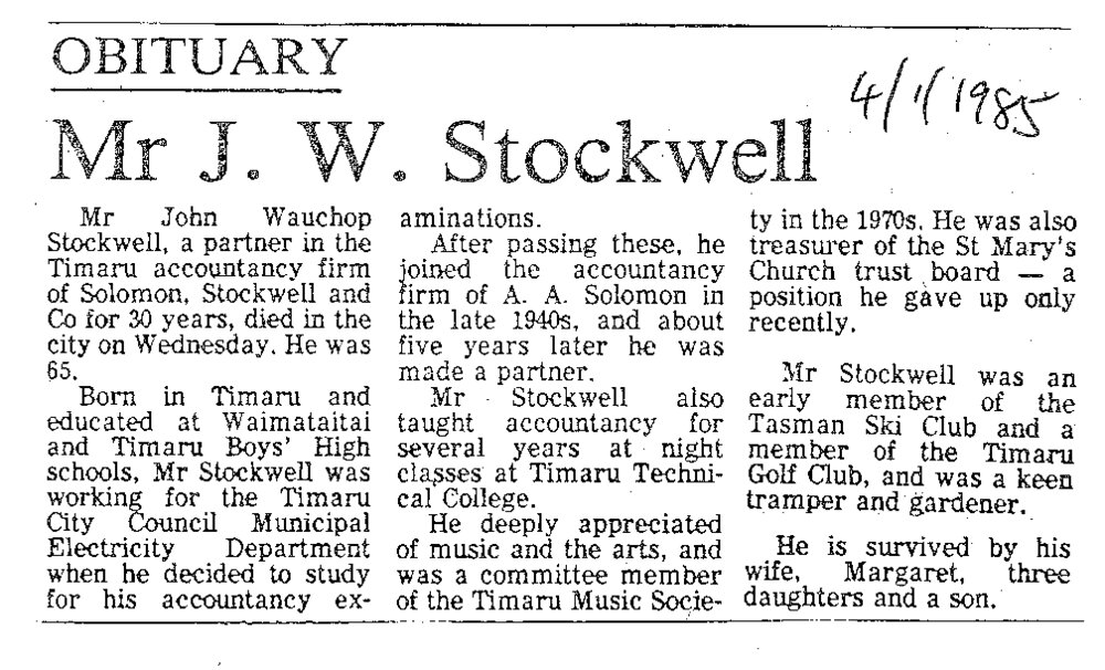 Obituary: Mr J W Stockwell