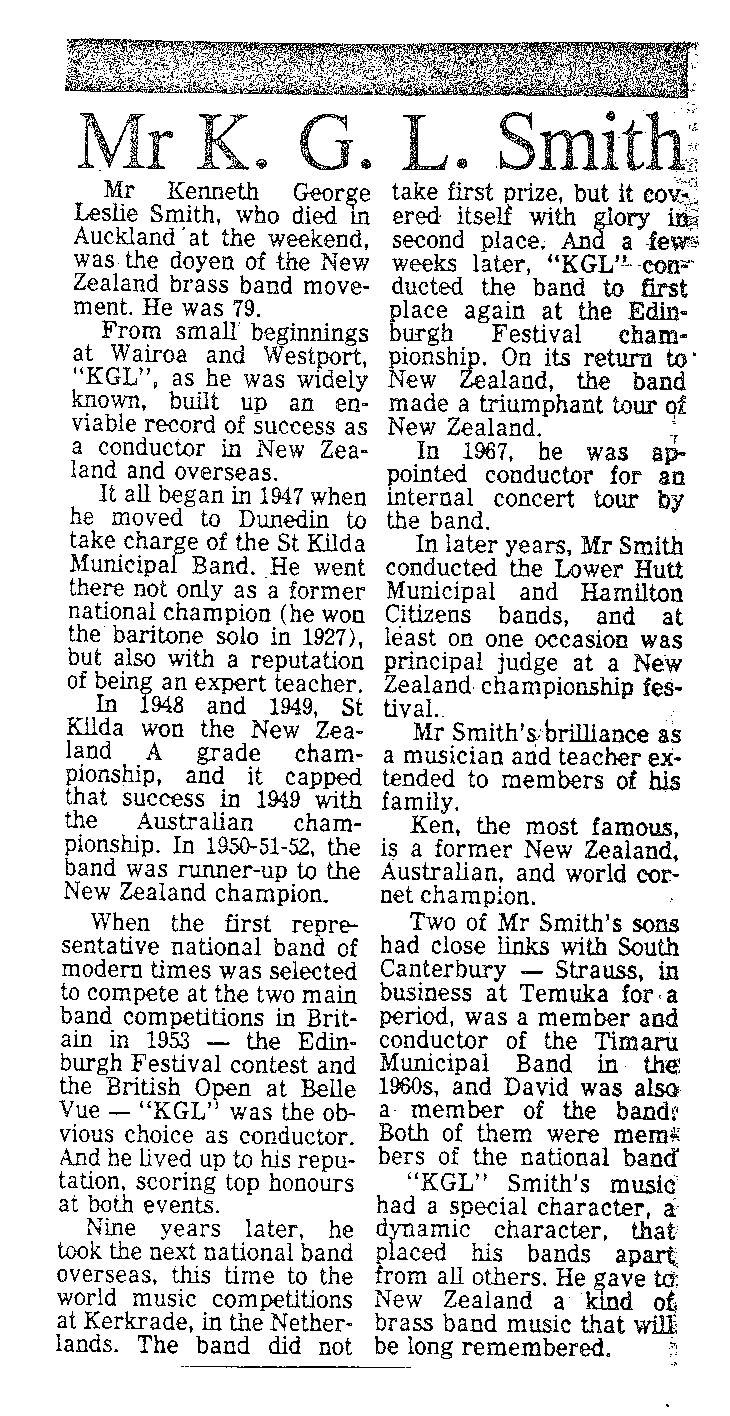 Obituary: Mr K G L Smith