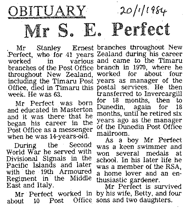 Obituary: Mr S E Perfect