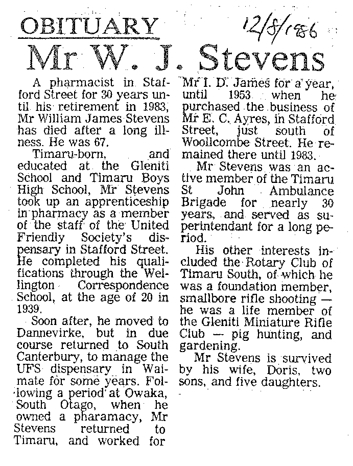Obituary: Mr W J Stevens