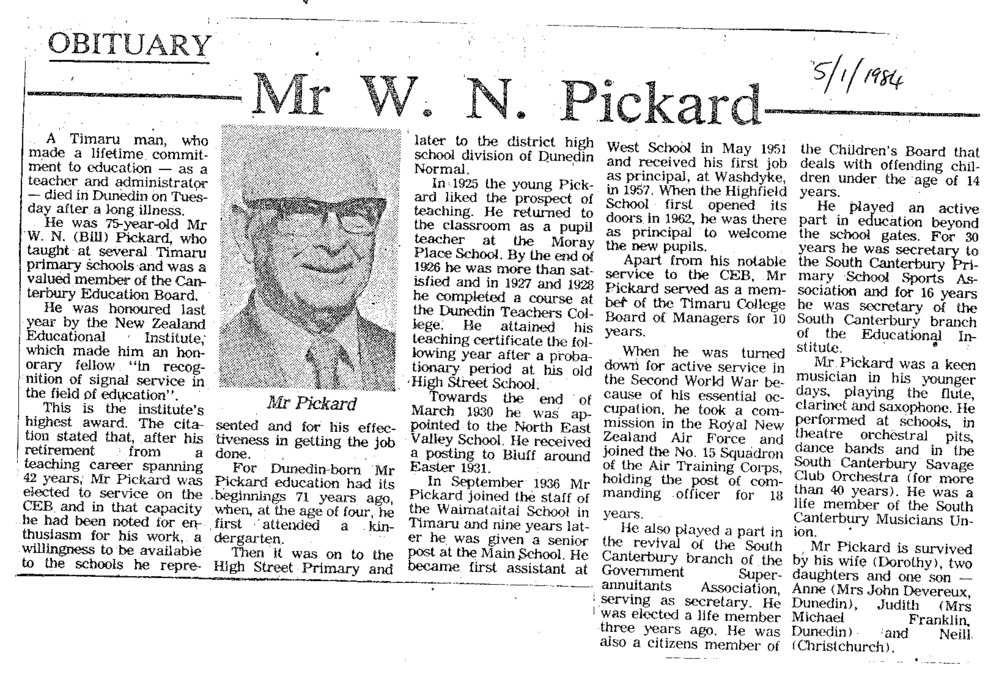 Obituary: Mr W N Pickard