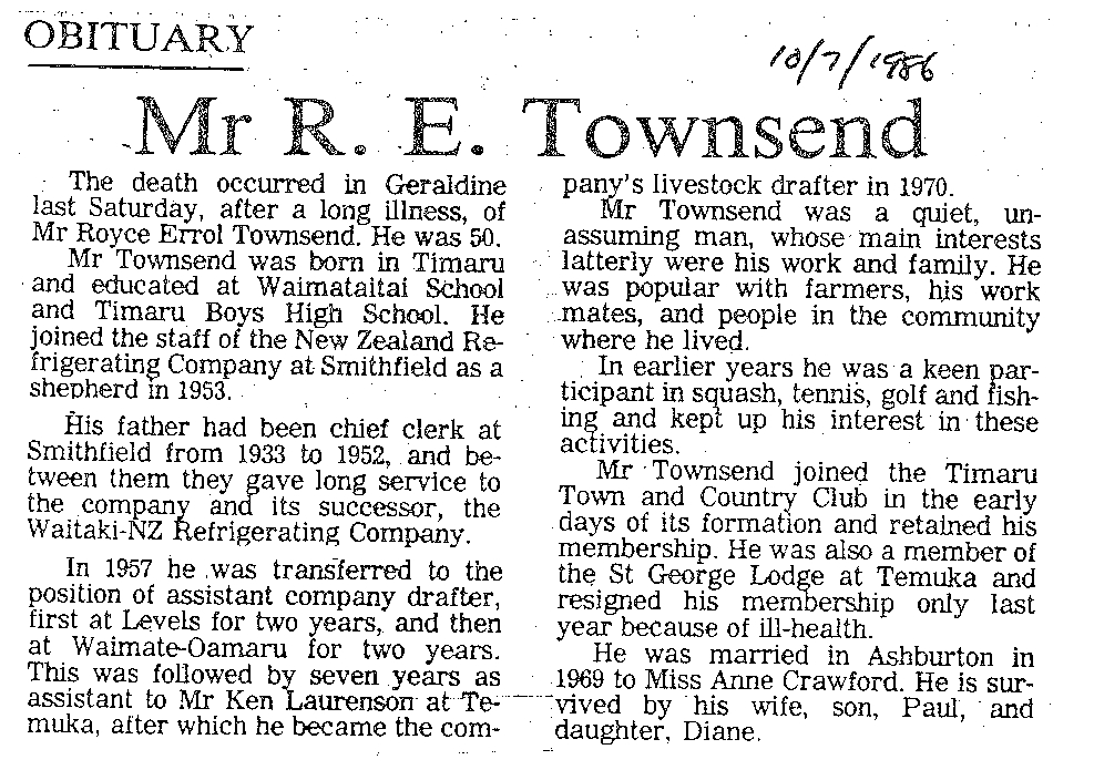 Obituary: Mr R E Townsend