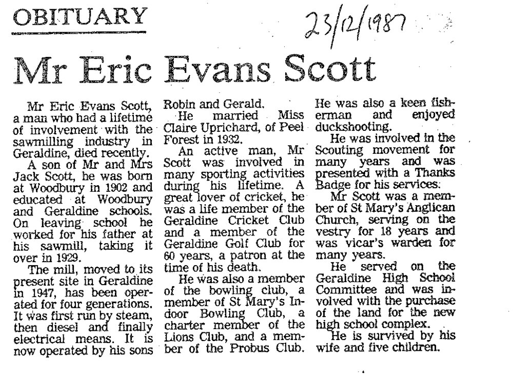 Obituary: Mr Eric Evans Scott