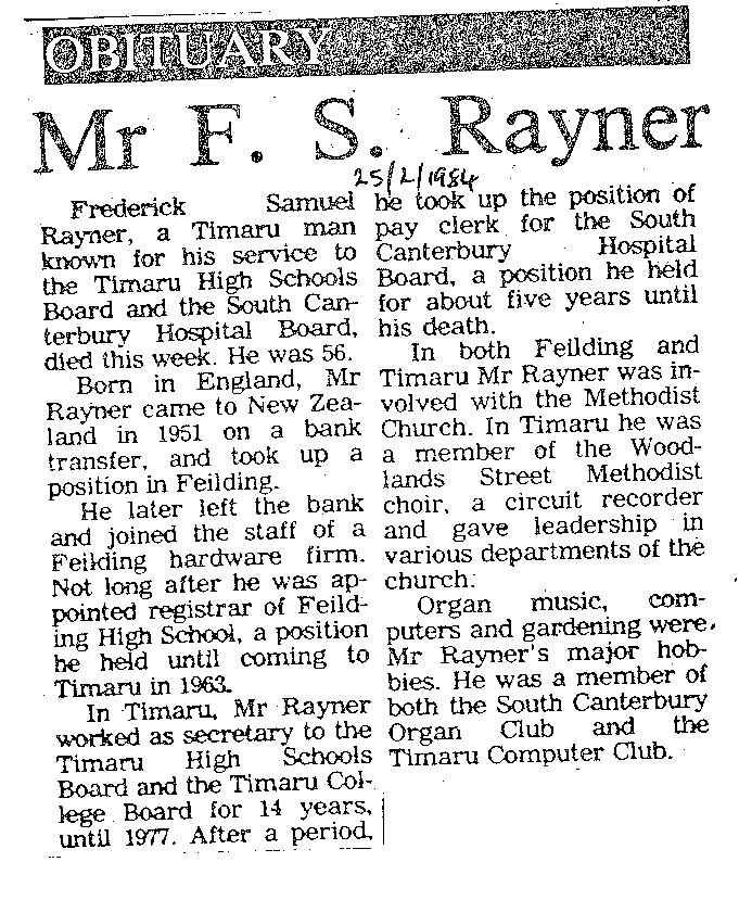 Obituary: Mr F S Rayner
