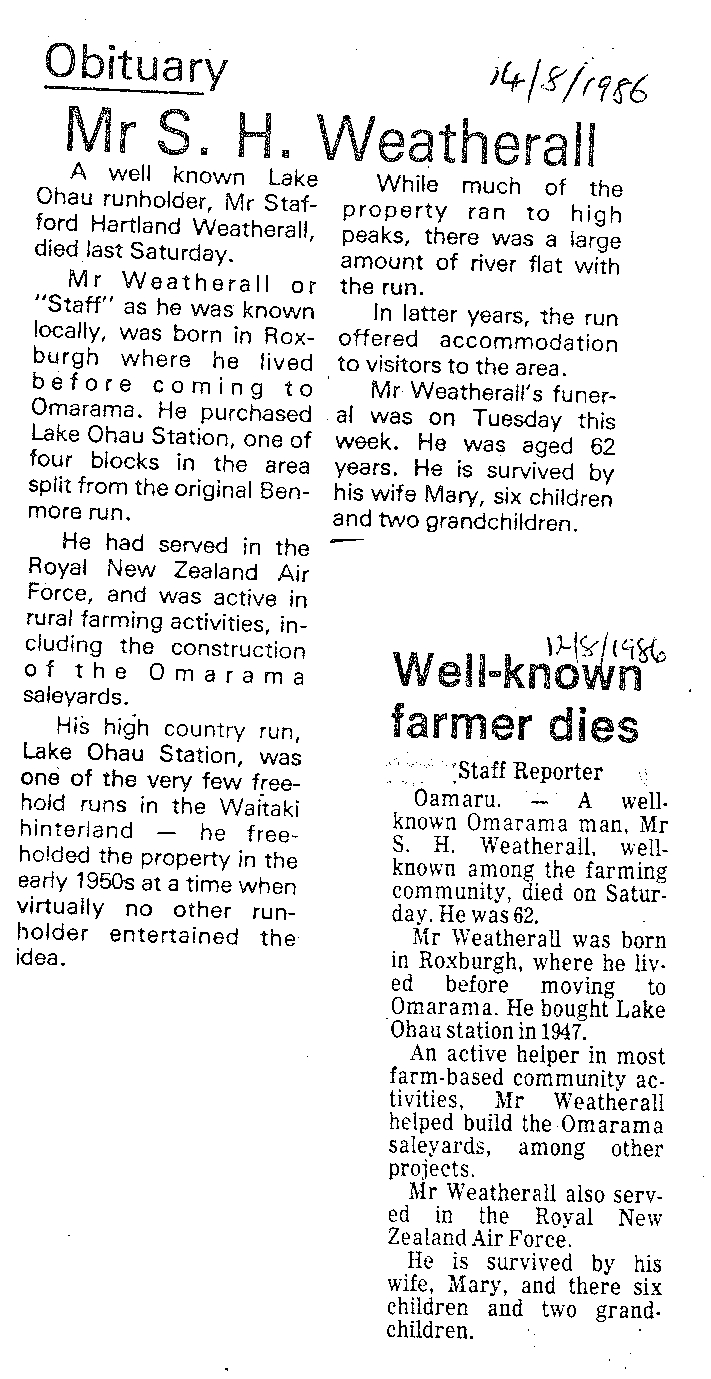 Obituary: Mr S H Weatherall, Well-known farmer dies