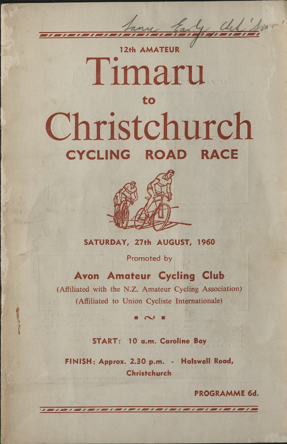 Timaru to Christchurch Cycling Road Race programme
