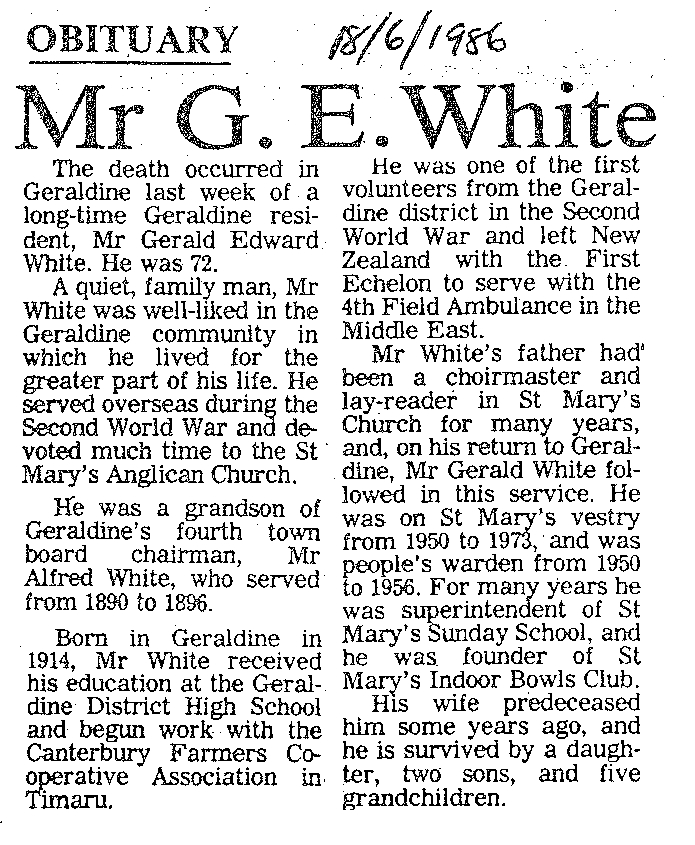 Obituary: Mr G E White
