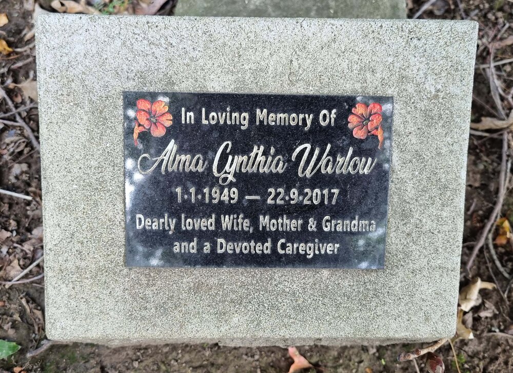 Alma Warlow memorial plaque