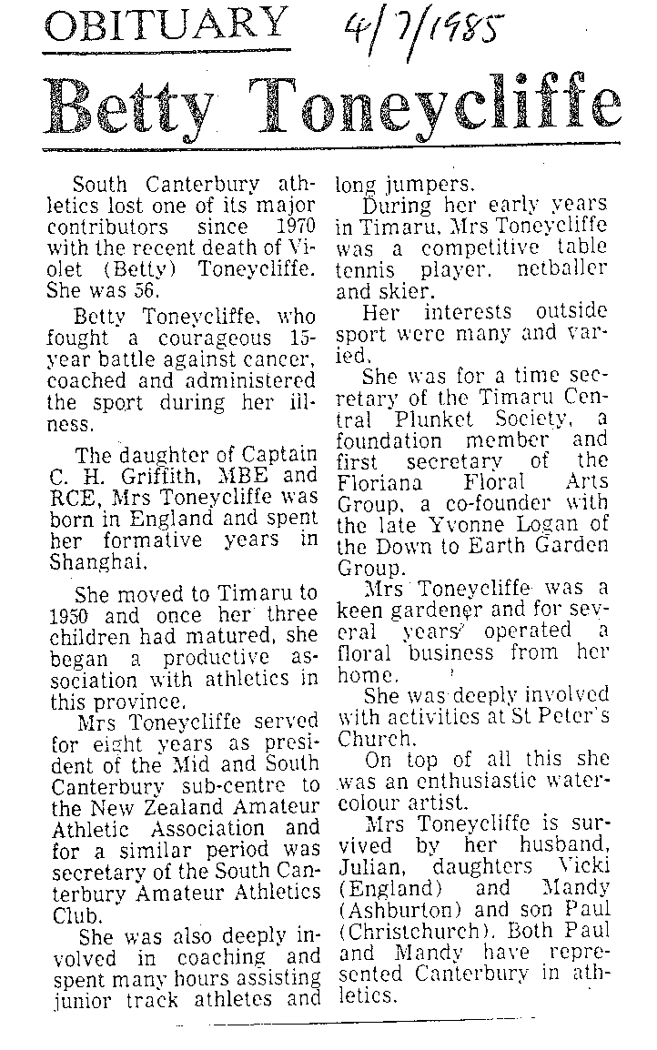 Obituary: Betty Toneycliffe