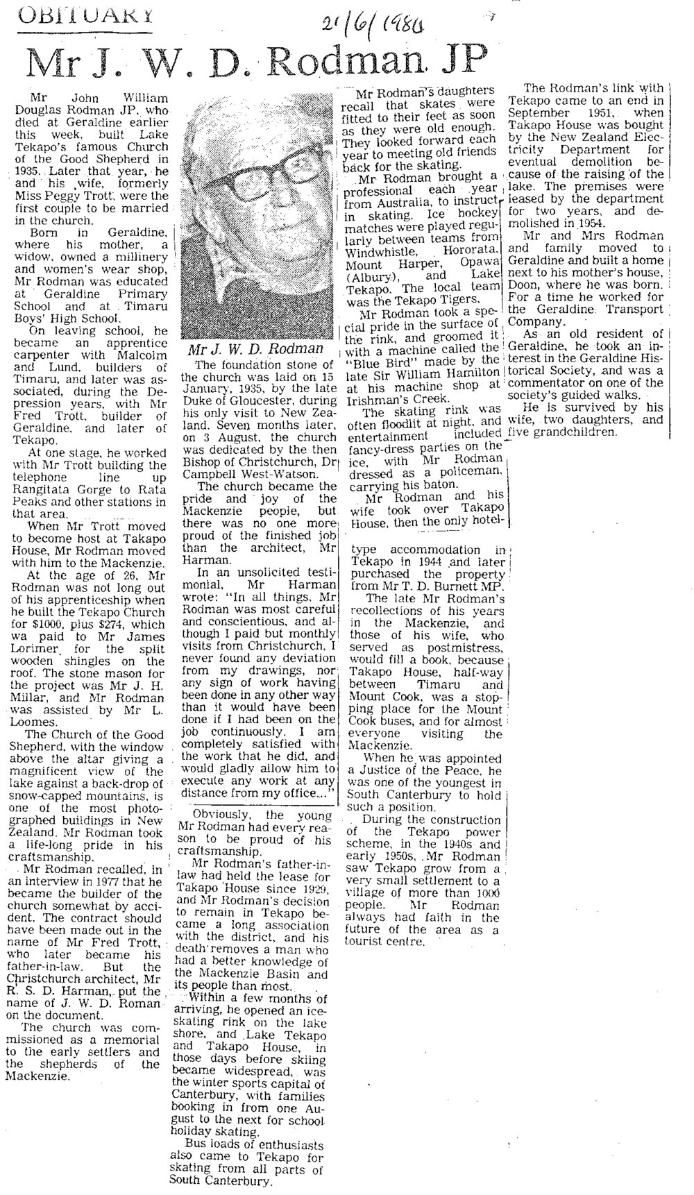 Obituary: Mr J W D Rodman JP