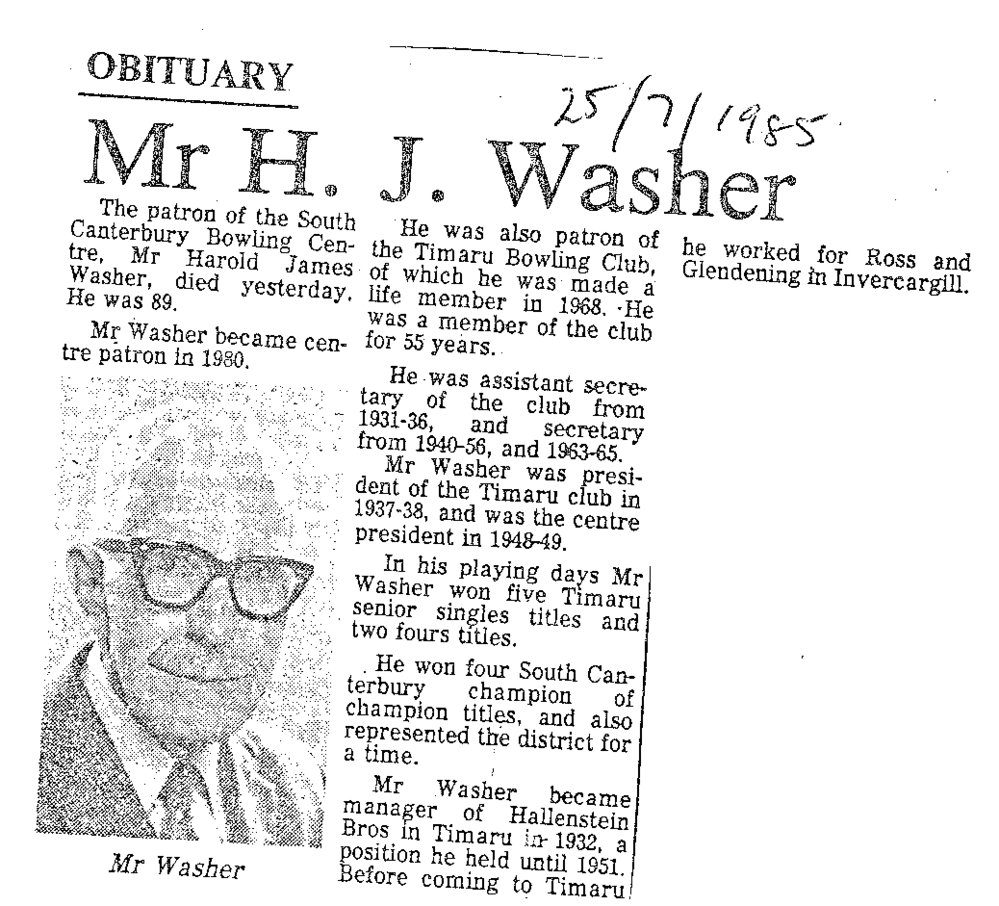 Obituary: Mr H J Washer