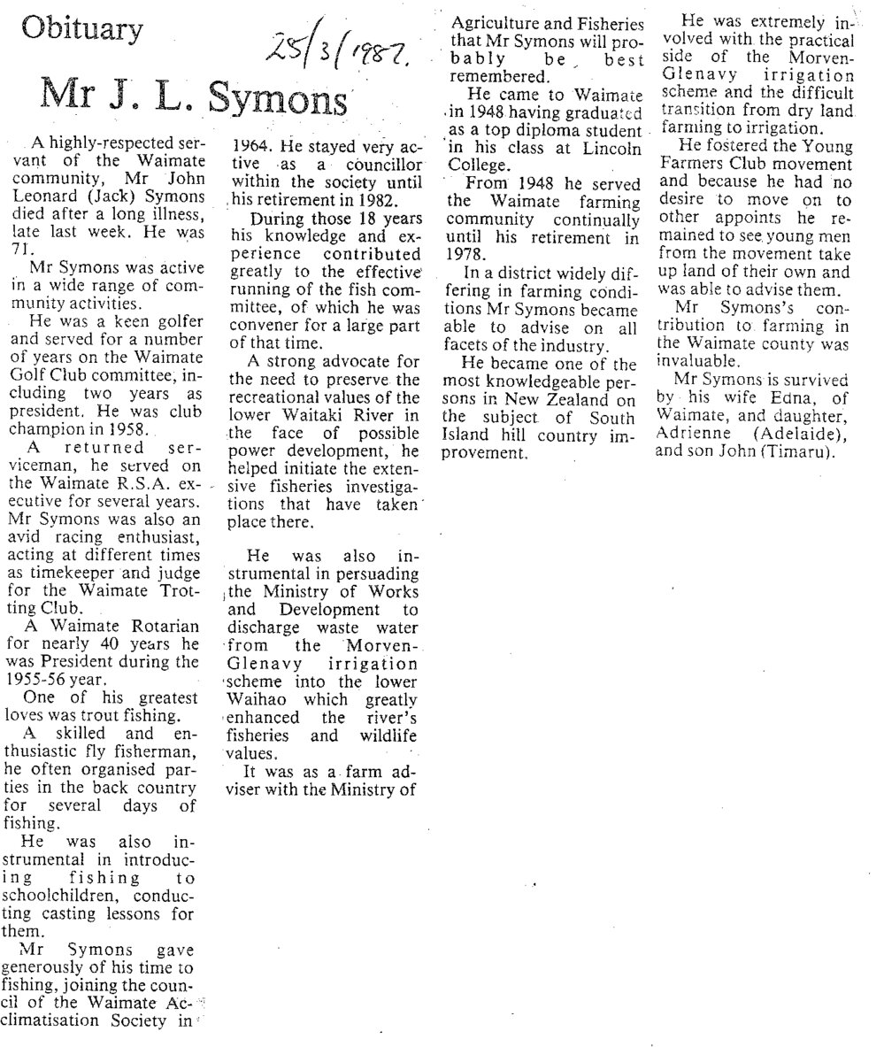 Obituary: Mr J L Symons