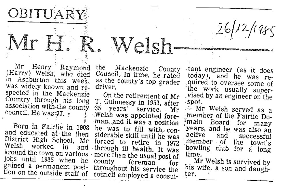 Obituary: Mr H R Welsh