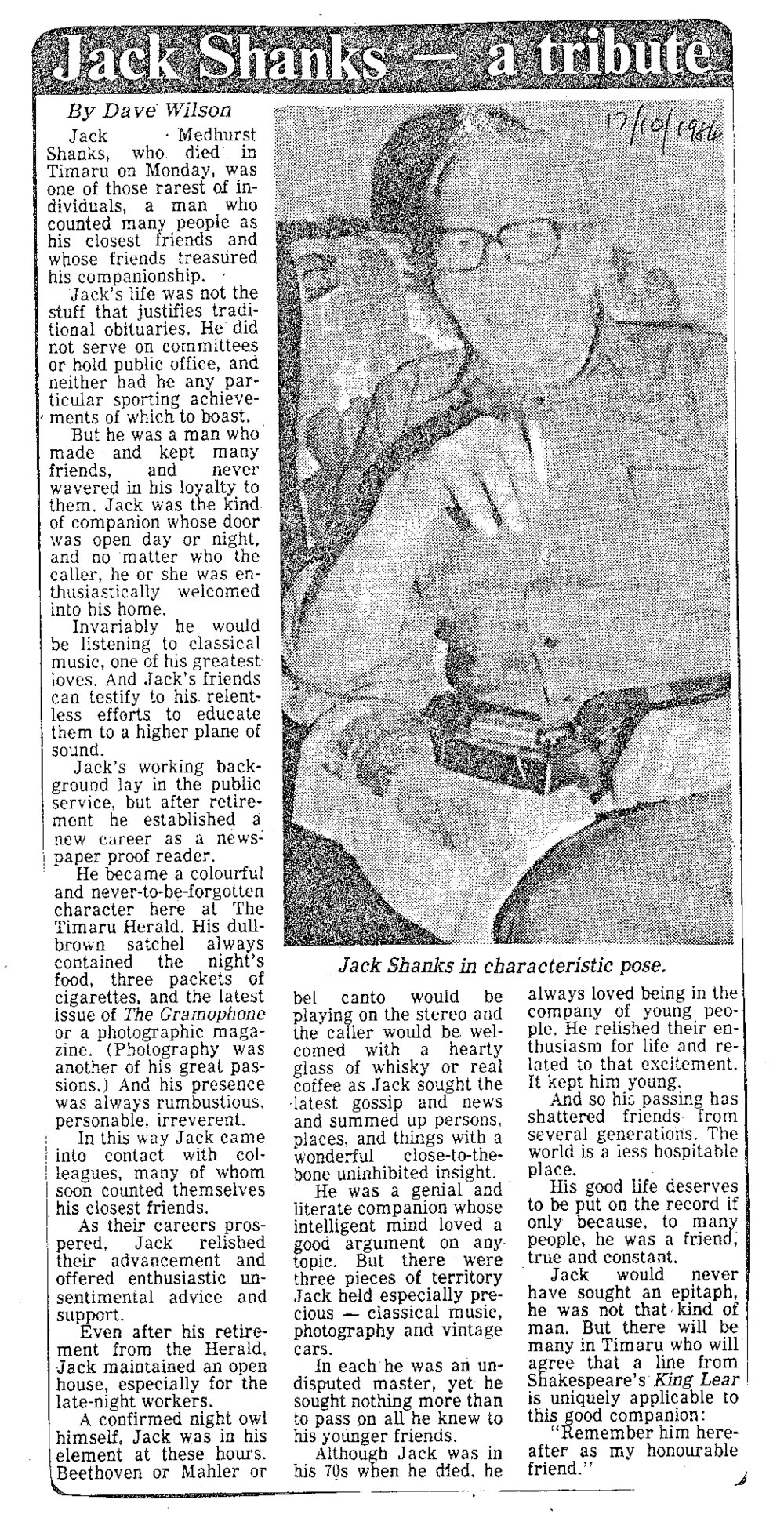 Obituary: Jack Shanks - a tribute