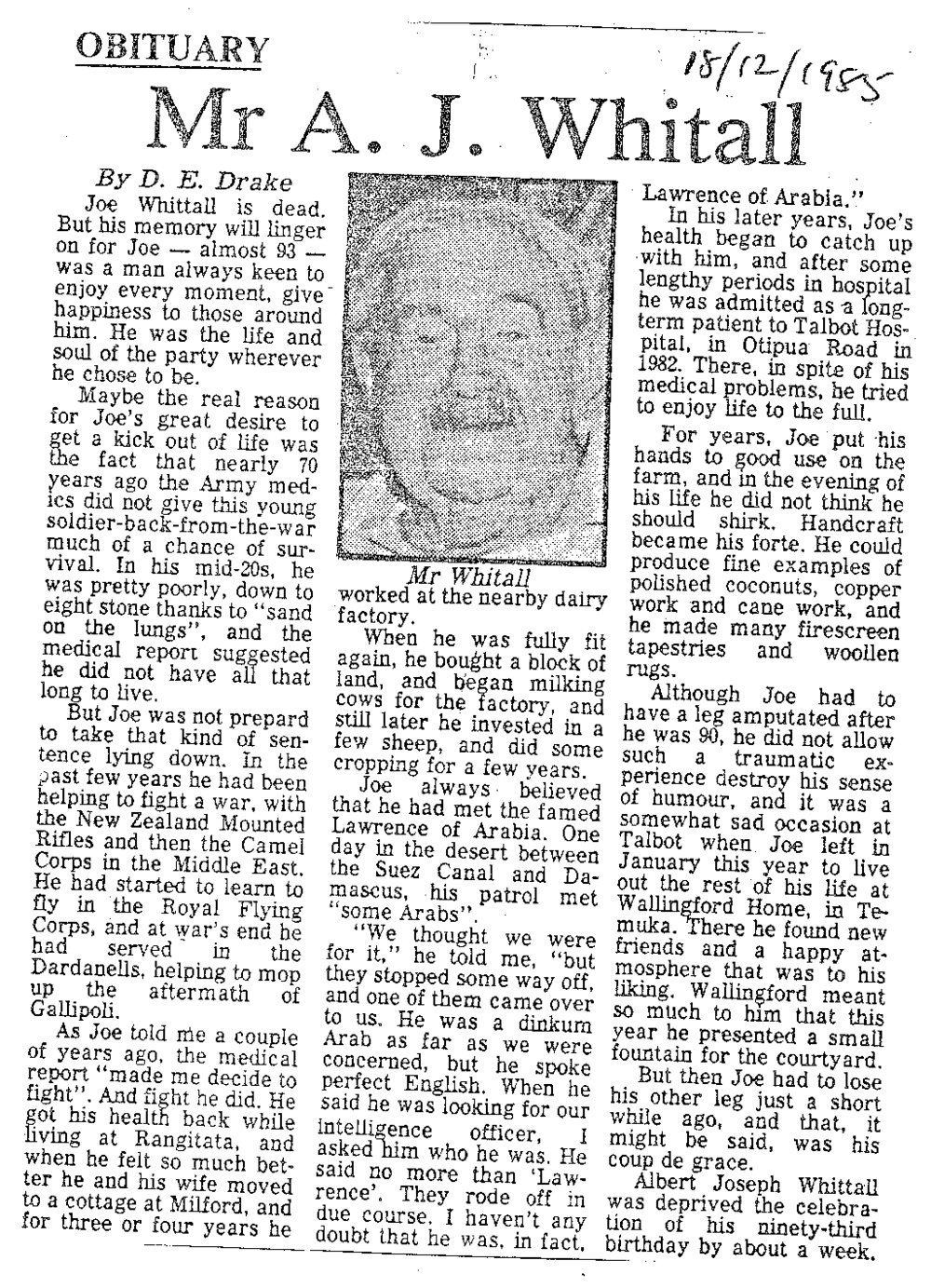 Obituary: Mr A J Whitall