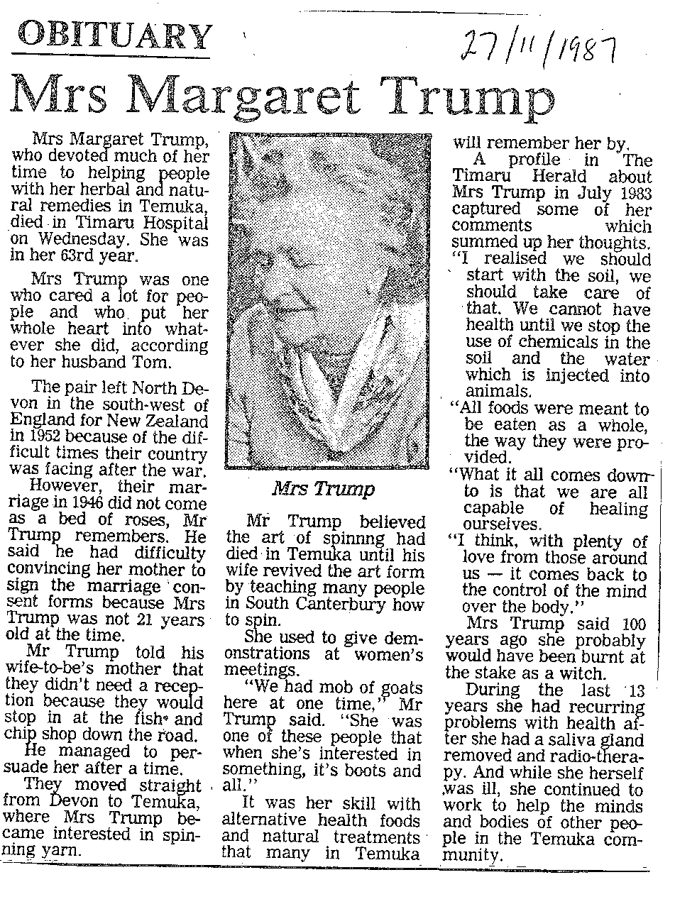 Obituary: Mrs Margaret Trump