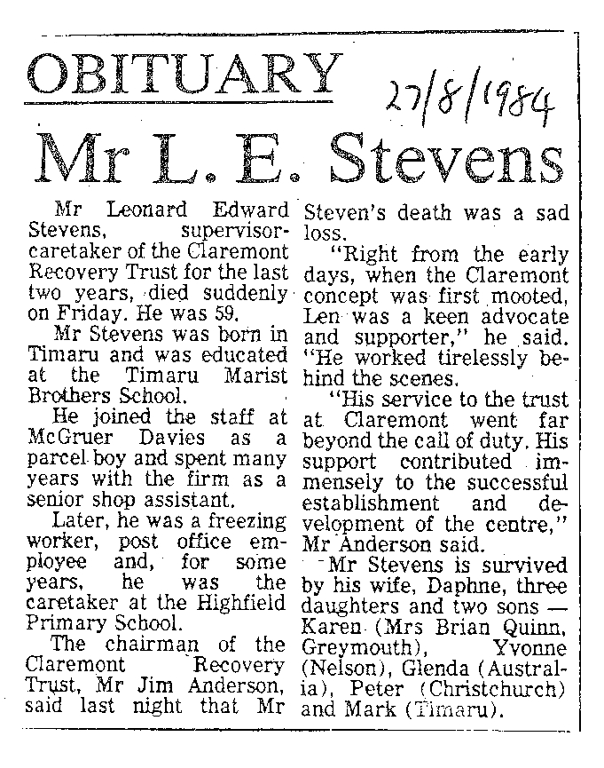 Obituary: Mr L E Stevens