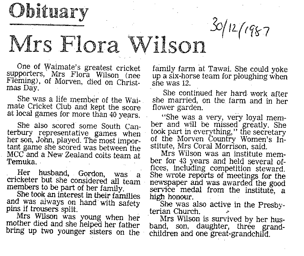 Obituary: Mrs Flora Wilson