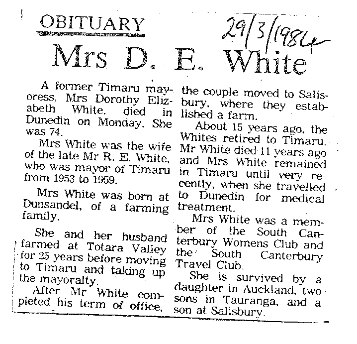 Obituary: Mrs D E White