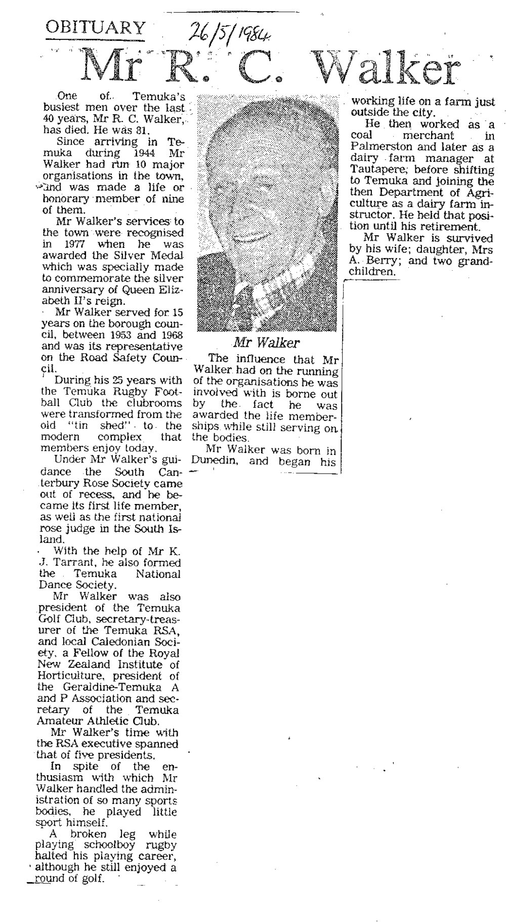 Obituary: Mr R C Walker