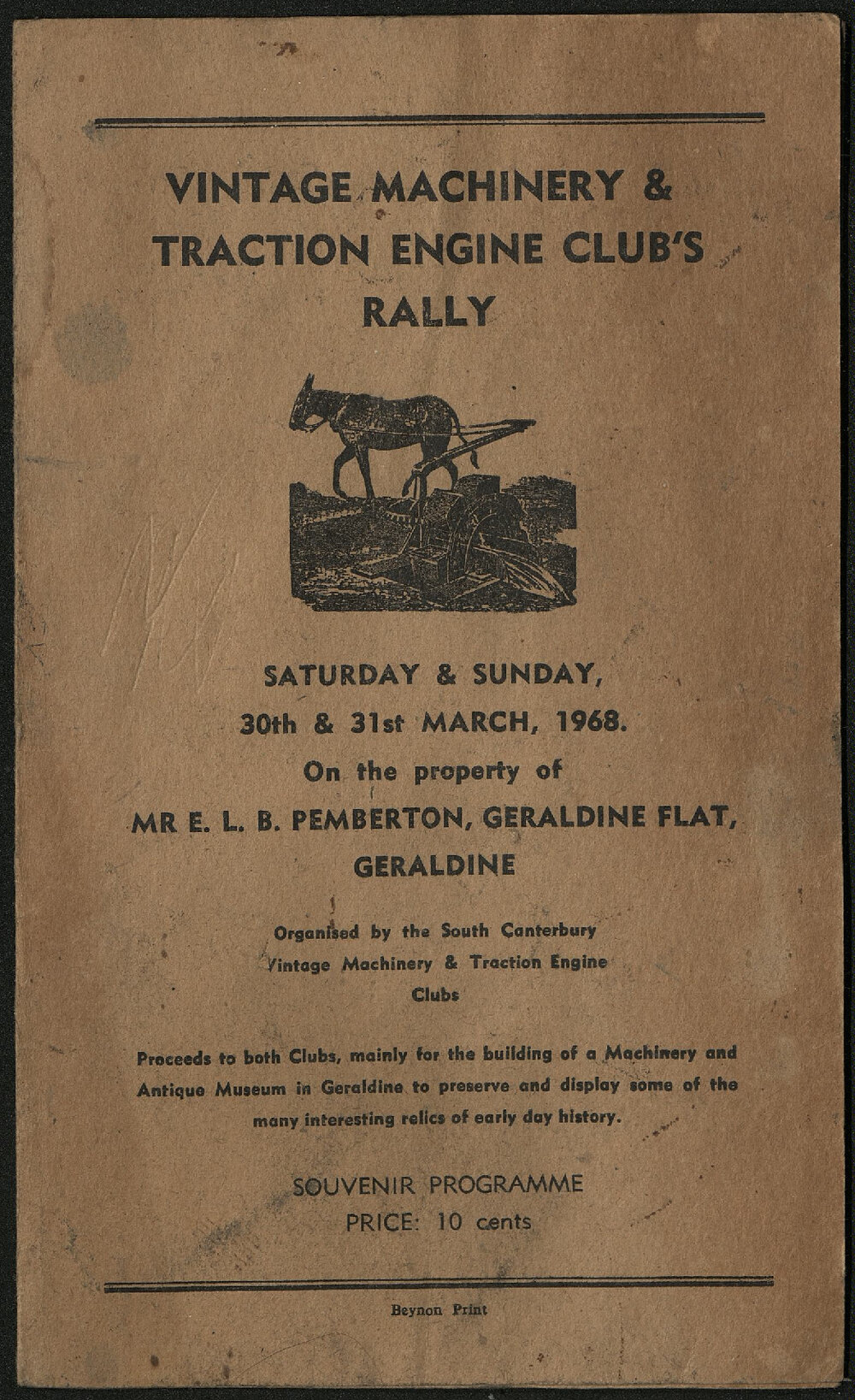 Vintage Machinery and Traction Engine Club Rally 1968 souvenir programme