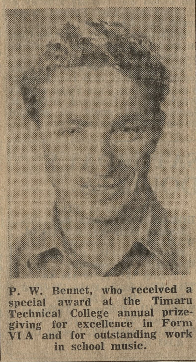 P W Bennet, who received a special award at the Timaru Technical College annual prizegiving