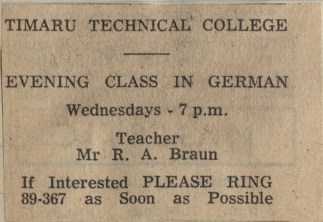 Timaru Technical College Evening Class in German