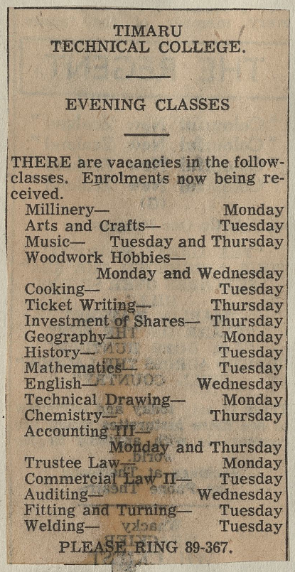 Timaru Technical College Evening Classes