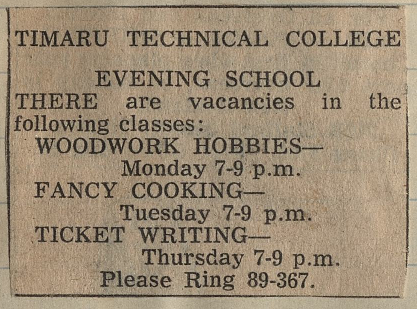 Timaru Technical College Evening School