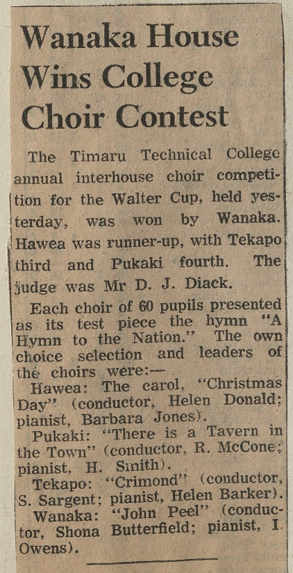 Wanaka House Wins College Choir Contest