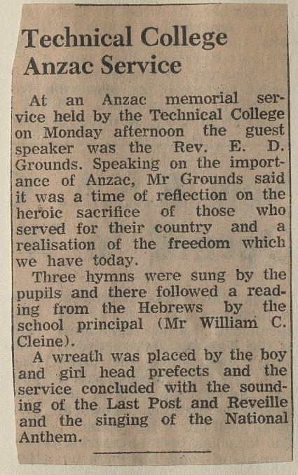 Technical College Anzac Service