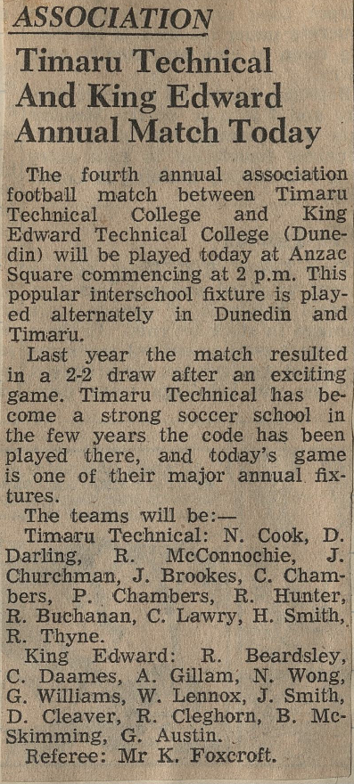 Timaru Technical And King Edward Annual Match Today
