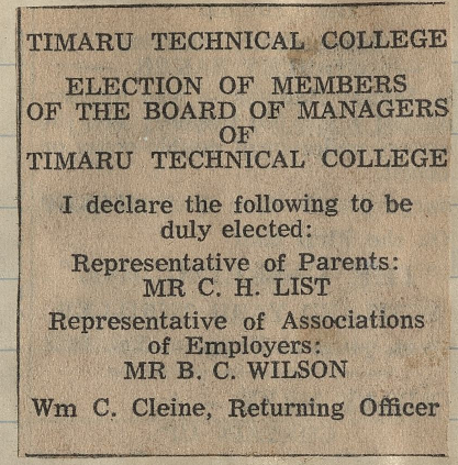 Timaru Technical College Election Of Members Of The Board Of Managers