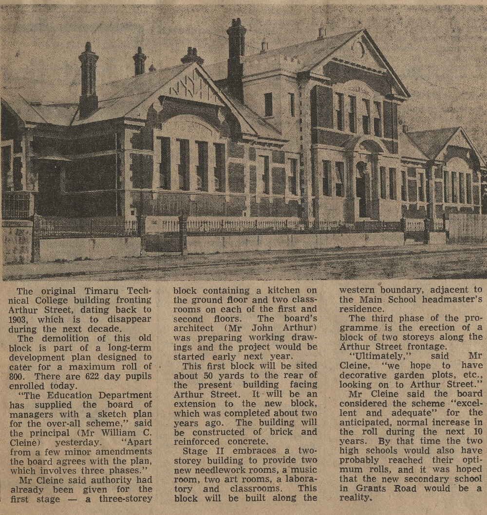 The original Timaru Technical College building fronting Arthur Street