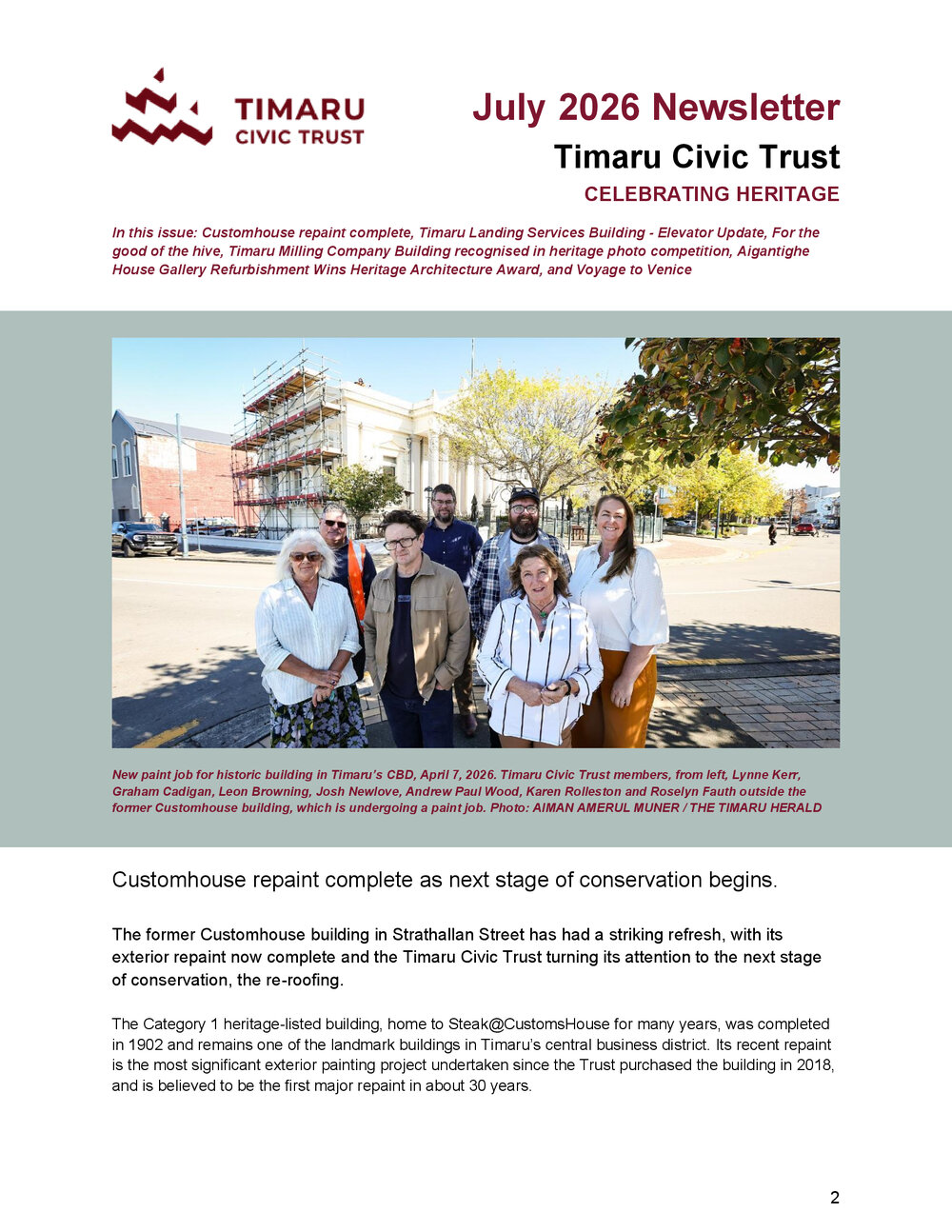Timaru Civic Trust newsletter July 2026