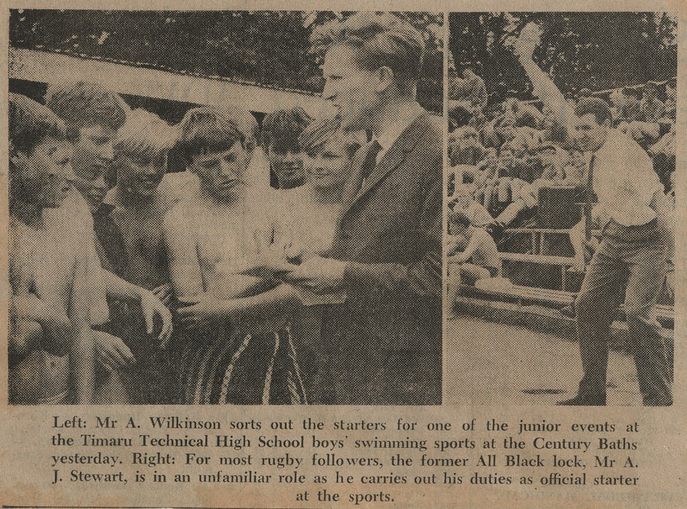 Mr Wilkinson and former All Black lock at Timaru Technical College swimming sports